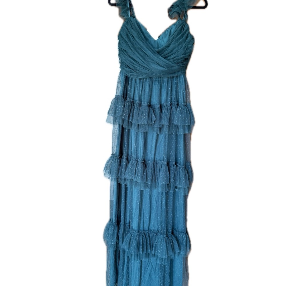 Lulu's Emerald Ruffled Maxi Gown